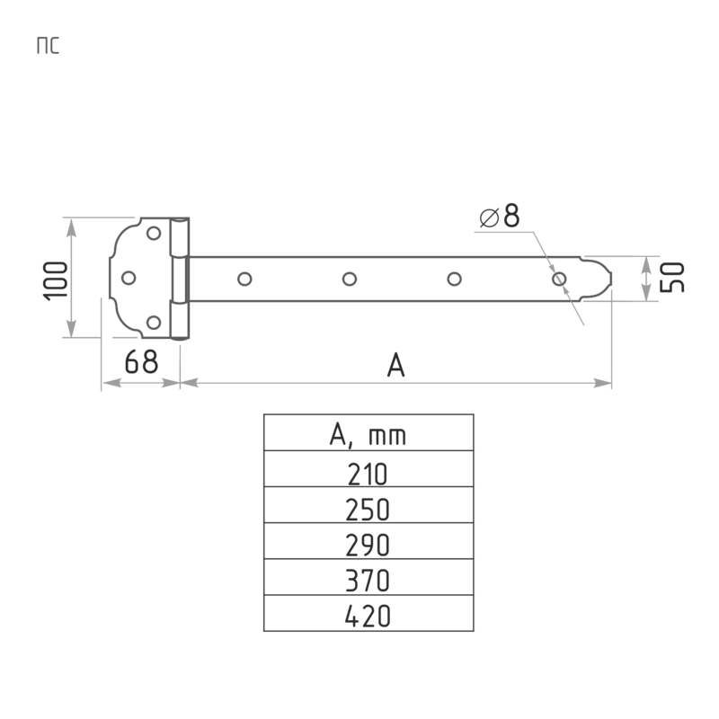 Схема Петля-стрела ПС-250 цвет Латунь Нора-М