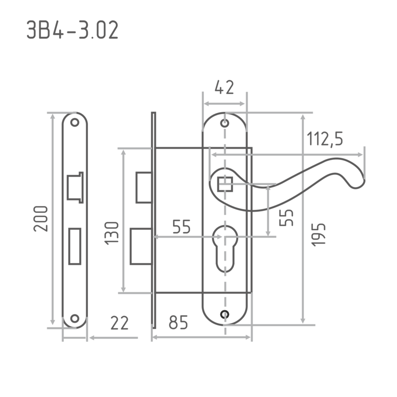 Схема Замок врезной ЗВ4-3.02 цвет Бронза Нора-М