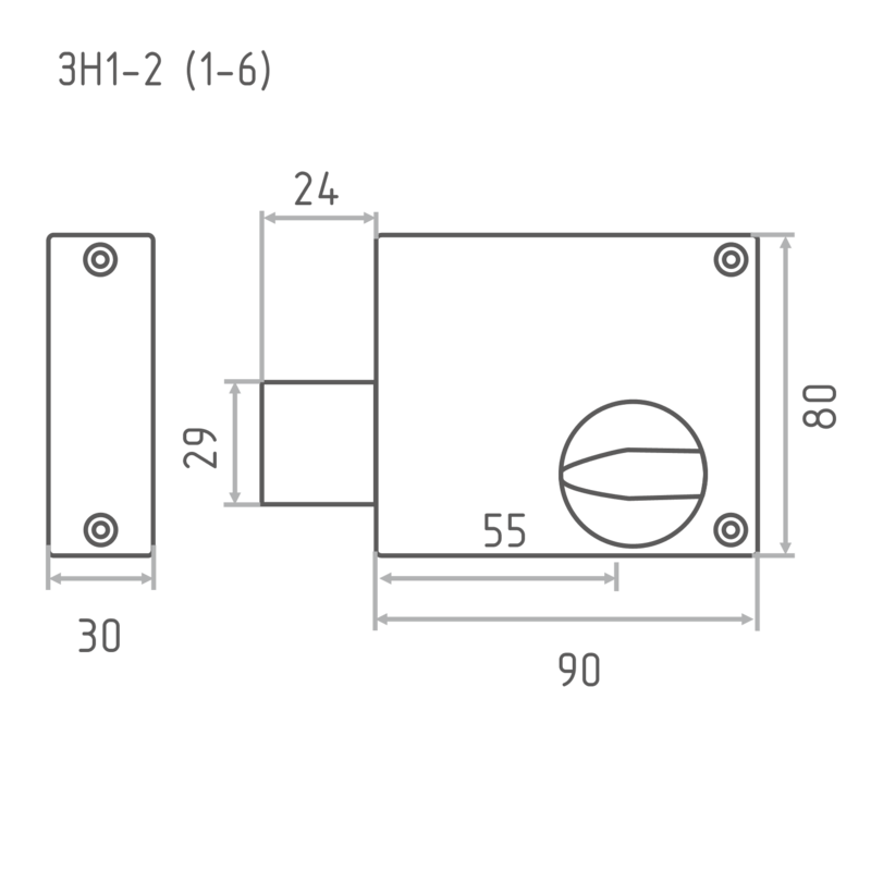 Схема Замок накладной ЗН1-2 (1-6) цвет Медь Нора-М
