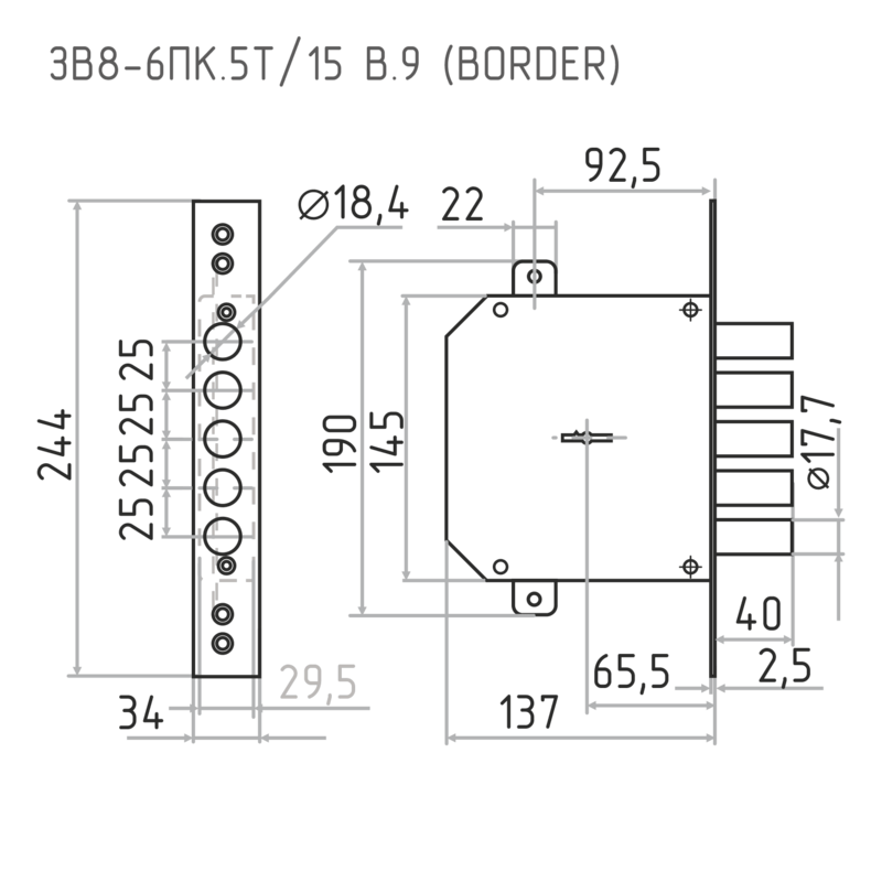 Схема Замок врезной ЗВ8-6ПК.5Т/15 В.9 цвет Хром Нора-М