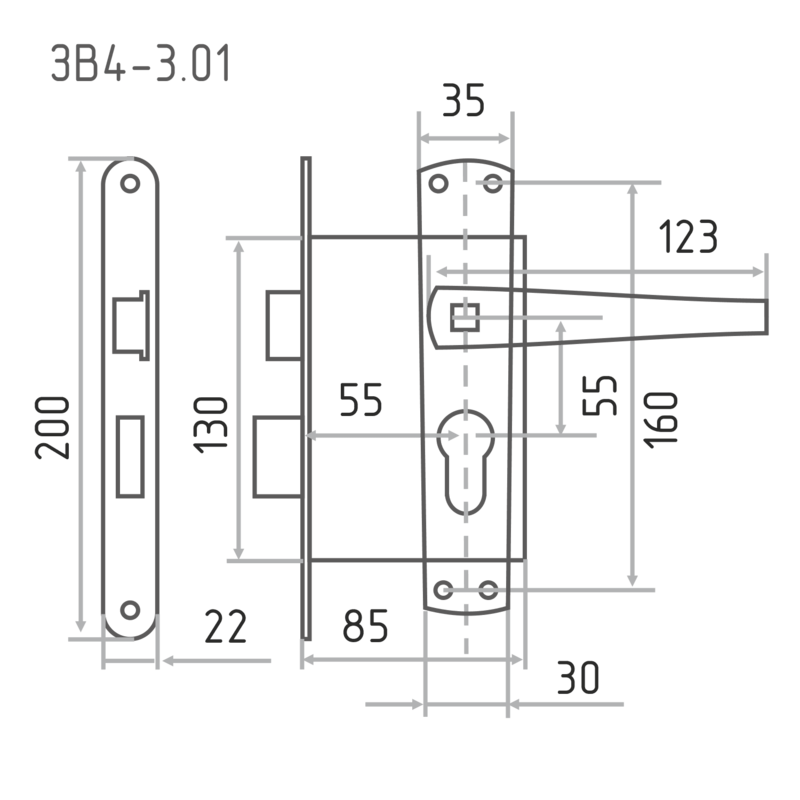 Схема Замок врезной ЗВ4-3.01 цвет Бронза Нора-М