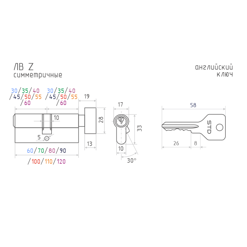 Схема Цилиндр STD Z ЛВ цвет Золото Нора-М