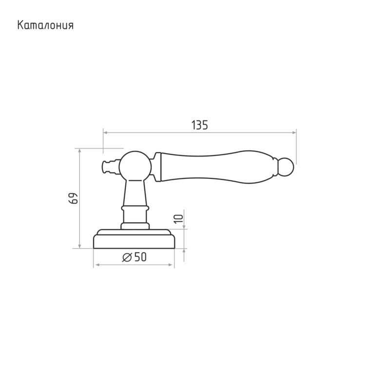 Схема Ручка дверная Каталония цвет Белый фарфор/Застаренная бронза Нора-М