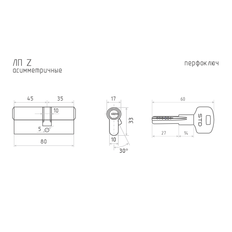 Схема Цилиндр STD Z ЛП цвет Золото Нора-М