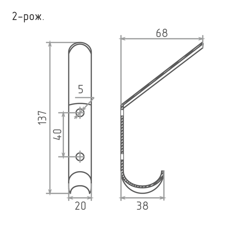 Схема Крючок-вешалка 2х рожковый цвет Графит Нора-М