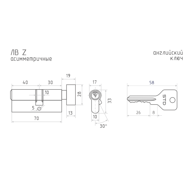 Схема Цилиндр STD Z ЛВ цвет Старая бронза Нора-М