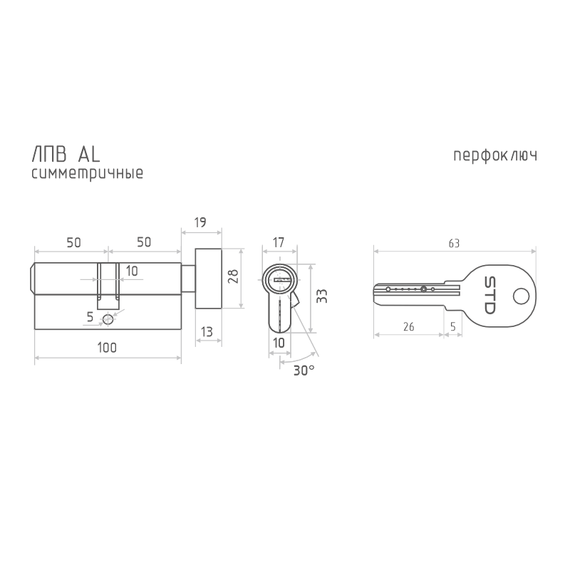 Схема Цилиндр STD Al ЛПВ цвет Золото Нора-М