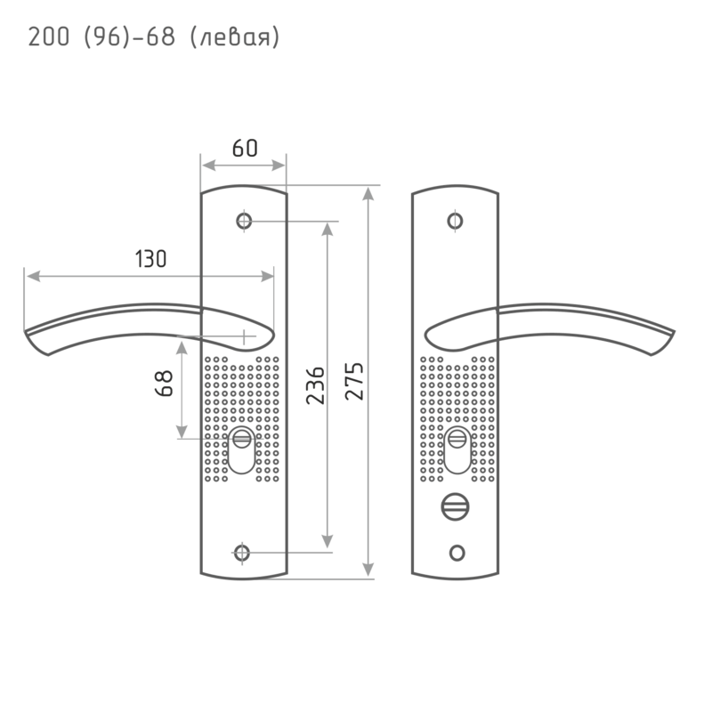 Схема Ручка на планке для китайских дверей 200(96) (левая) цвет Матовый никель Нора-М