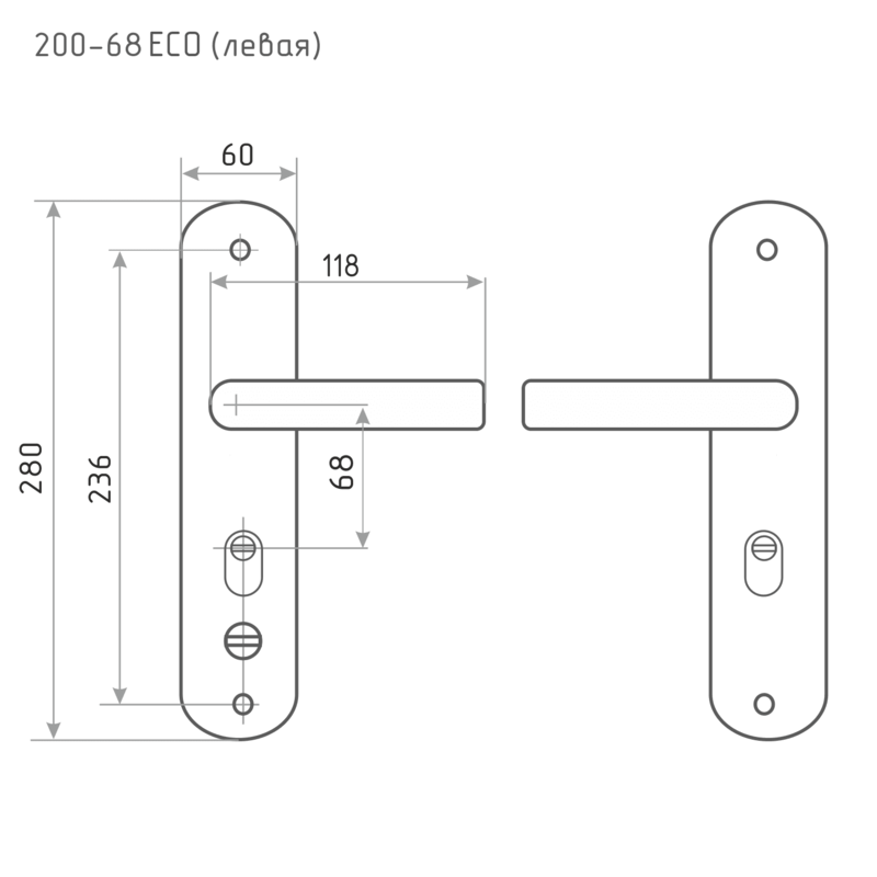 Схема Ручка на планке для китайских дверей 200-68 мм STD левая цвет Матовый хром/черный никель Нора-М