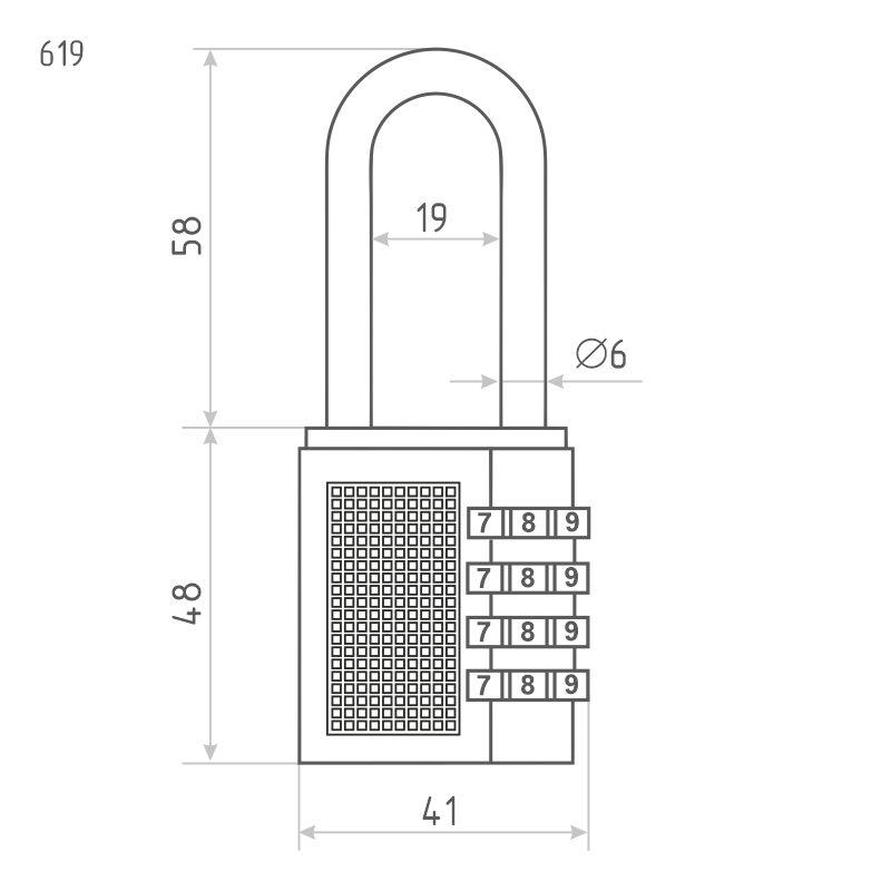 Схема Навесной кодовый замок 619 цвет Серебро Нора-М
