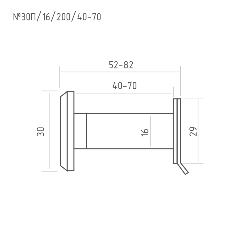 Схема Дверной глазок со шторкой №30П/16/200/40-70 цвет Хром Нора-М