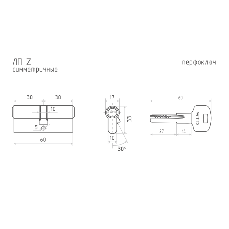 Схема Цилиндр STD Z ЛП цвет Хром Нора-М
