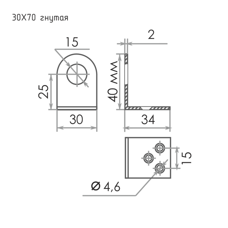 Схема Проушина для замка гнутая 30x70 мм цвет Цинк Нора-М