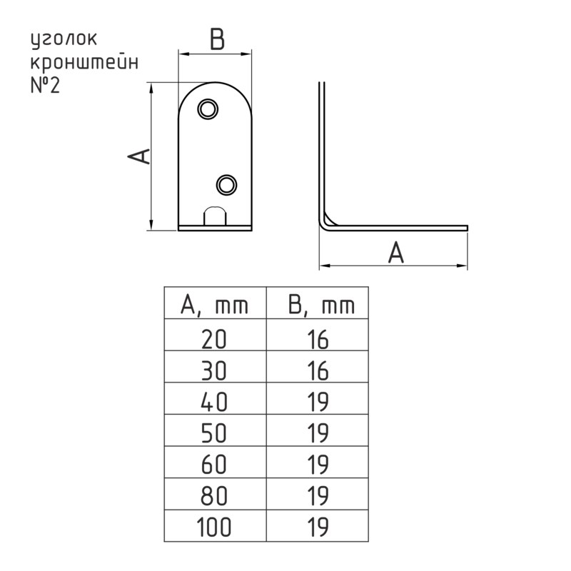 Схема Уголок-кронштейн №2 С закругленными углами цвет Цинк Нора-М