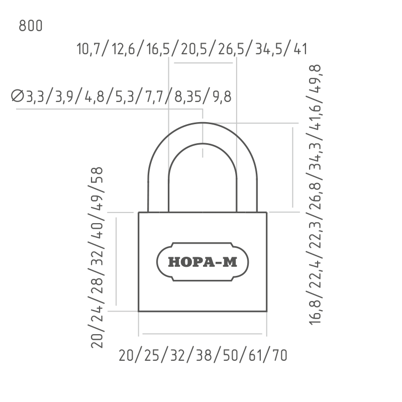 Схема Замок навесной ЗН-800 цвет Темный Нора-М