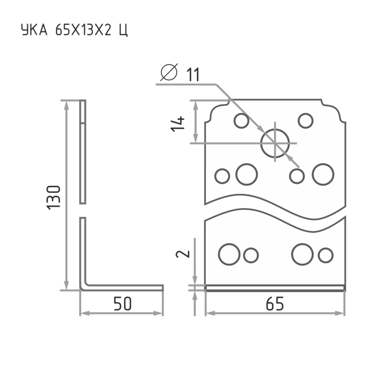 Схема Уголок крепежный асимметричный УКА-65 Ц цвет Цинк Нора-М