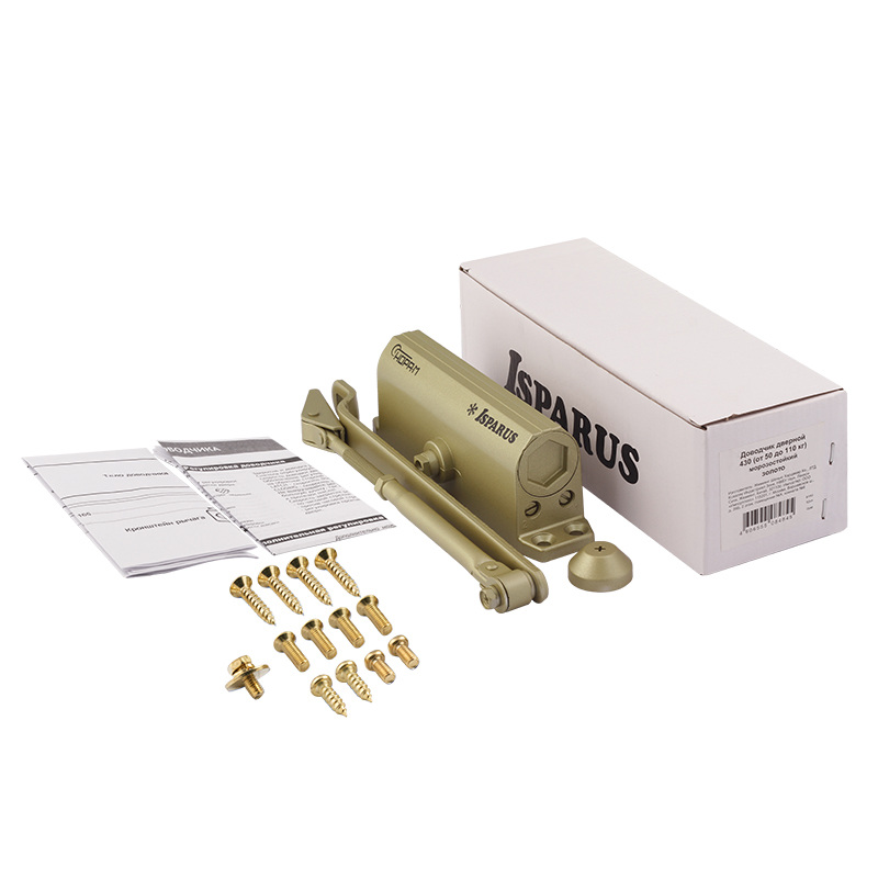 Комплектация и упаковка Доводчик дверной 430 ISPARUS от 50 до 120 кг цвет Золото Нора-М