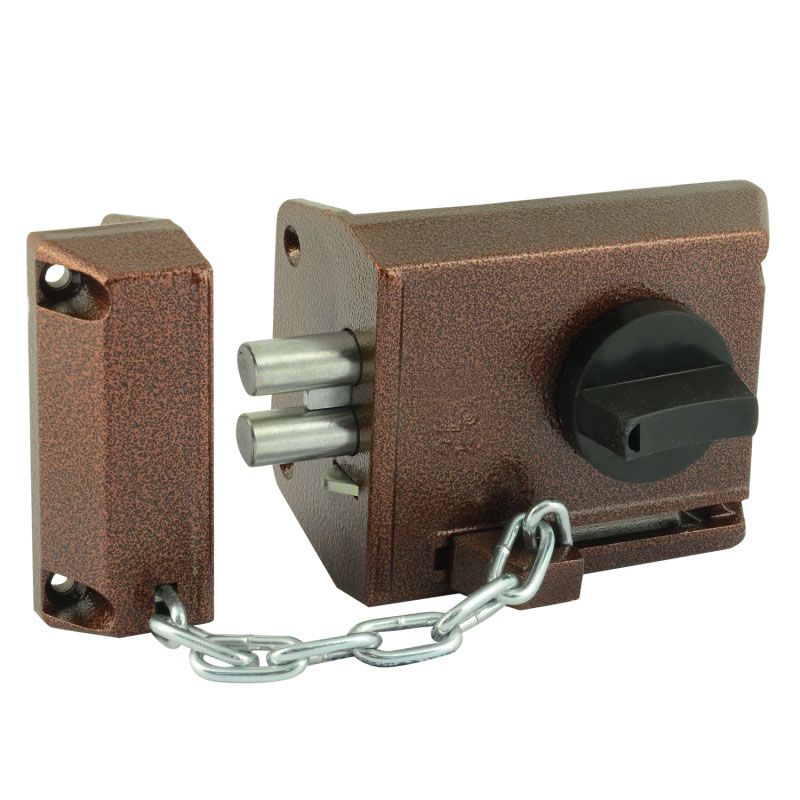 Замок накладной  ЗНД1А К (ЛМ, ПМ) с цепочкой - Медь - левый - 15267