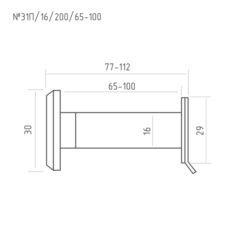 Схема Дверной глазок со шторкой №31П/16/200/65-100 цвет Хром Нора-М