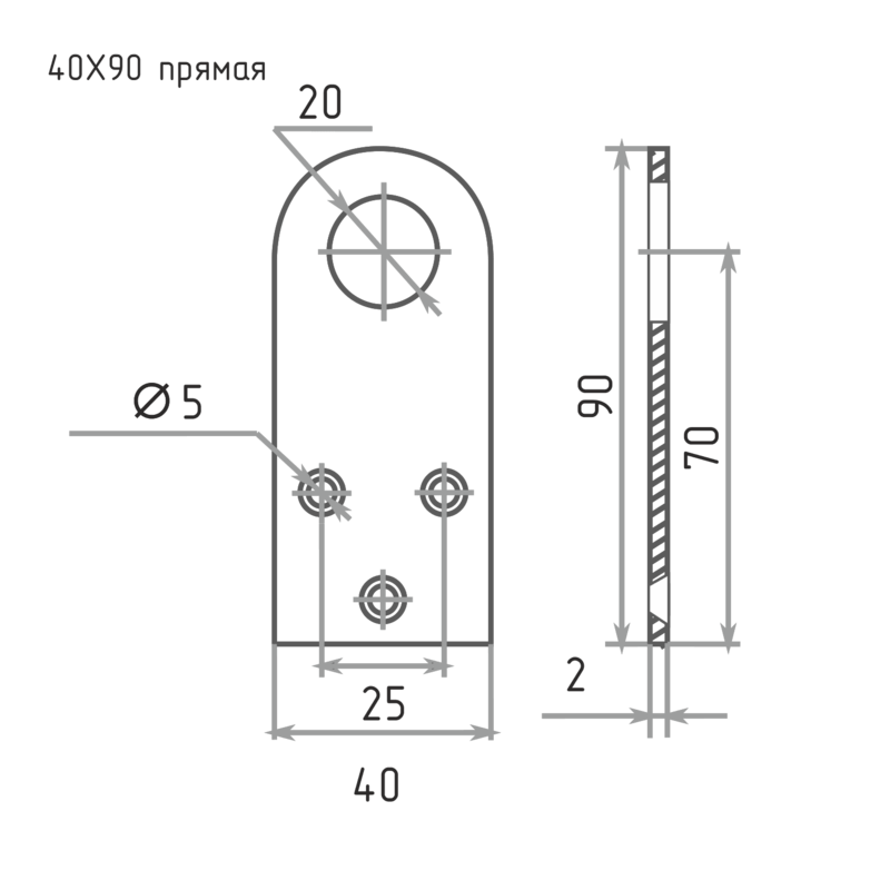 Схема Проушина для замка 40x90 мм цвет Цинк Нора-М