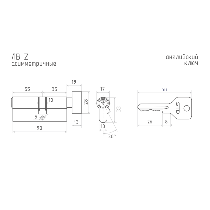 Схема Цилиндр STD Z ЛВ цвет Золото Нора-М