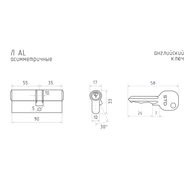 Схема Цилиндр STD Al Л цвет Хром Нора-М