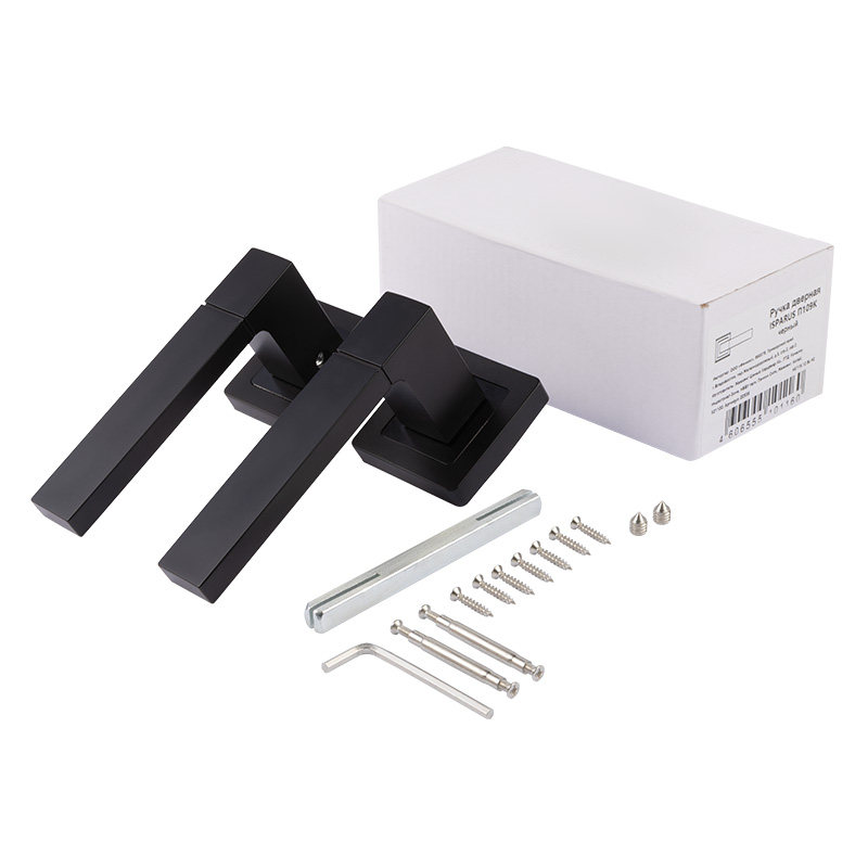 Комплектация и упаковка Ручка дверная ISPARUS П109К цвет Черный Нора-М