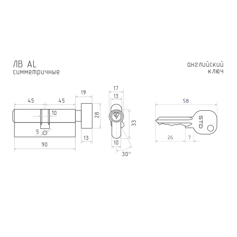 Схема Цилиндр STD Al ЛВ цвет Хром Нора-М
